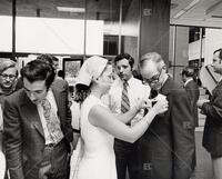 Professors Edmondson, Hamrick, and Vick, along with others in the foyer. (25)