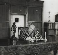 C. Truesdell in 1969 photographed by himself in his study at il Palazzetto, Baltimore, before that room was provided with a permanent bookcase, portal, and pilasters in green parcel gilt.