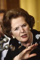 Margaret Thatcher holds news conference at British Embassy in Washington, D.C., September 1983