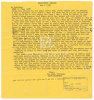 Letter from Mrs. E. W. Williams to "Mr. E. W. Dody", Dean of Fine Arts
