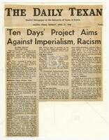 Daily Texan article: "’Ten Days’ Project Aims Against Imperialism, Racism"