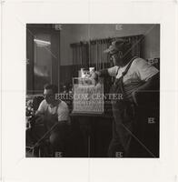 Two men, shoe repair shop, 6th st., Austin, 1964'