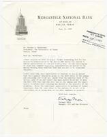 Letter from Talmage Main, Mercantile National Bank at Dallas, to Dr. Norman A. Hackerman, UT President