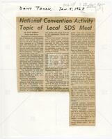 Clipping from the Daily Texan: "National Convention Activity Topic of Local SDS Meet"
