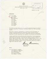 Memo from Harry Ransom regarding the appointment of George W. Carlson as System Consultant on Special Training Programs