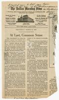 Clipping from the Dallas Morning News: "At Last, Common Sense" with handwritten note