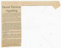 News clipping: "Denial Decision' Appalling'" sent to Dr. Hackerman with handwritten note