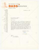 Letter from W. D.  Blunk, University of Texas Dads' Association to Vincent R. DiNino