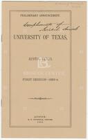 Preliminary Announcement – University of Texas, Austin, Texas. First Session – 1883-4