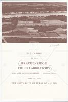 Program for the Dedication of the Brackenridge Field Laboratory