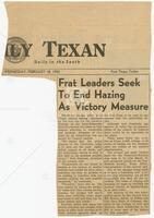 Clipping from the Daily Texan: "Frat Leaders Seek To End Hazing As Victory Measure"