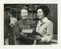 Photograph of UT President Lorene Rogers and Mrs. Janey Briscoe with the UT Libraries' four millionth volume
