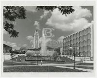 Photograph of East Mall Fountain, Tower in background, undated
