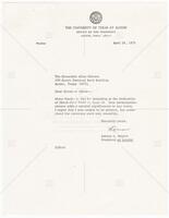 Letter from Lorene L. Rogers to Governor Allan Shivers, thanking him for presiding at the dedication of Disch-Falk Field