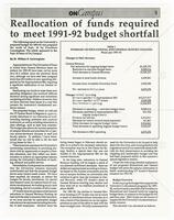 Reallocation of funds required to meet 1991-92 budget shortfall