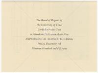 Invitation and program: dedication of the Experimental Science Building