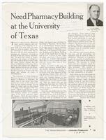 Article: "Need Pharmacy Building at the University of Texas"