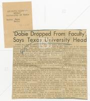 Clipping: "'Dobie Dropped From Faculty', Says Texas University Head"