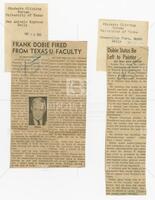Clippings: "Frank Dobie Fired from Texas U. Faculty", "Dobie Status Left to Painter"