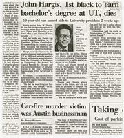Copy of article from Austin American-Statesman: "John Hargis, 1st Black to earn bachelor’s degree at UT, dies"