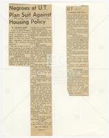 Clipping: "Negroes at U.T. Plan Suit Against Housing Policy"
