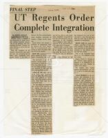 Dallas News: "Final Step: UT Regents Order Complete Integration"