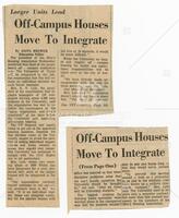 Clipping from unknown source: "Off-Campus Houses Move To Integrate"