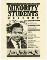 Flier for Minority Students Weekend featuring photo of Jesse Jackson, Jr.