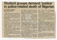 Clipping from the Daily Texan: "Student groups demand ‘justice’ in police-related death of Nigerian"