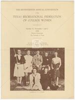 Front and back cover of program for the 17th Annual Convention of the Texas Recreational Federation of College Women, at the Women's Gymnasium at The University of Texas