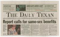 Clipping from the Daily Texan: "Report calls for same-sex benefits"