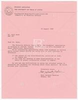 Correspondence re: including "sexual orientation" in UT's Statement on Equal Educational Opportunity, August 1985