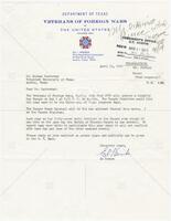 Letter from Ed Krenek, requesting  the UT Longhorn Band to be the lead band at a Loyalty Day Parade