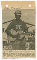 Clipping of Mance Lipscomb, advertising his concert in the Texas Union  Auditorium