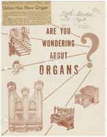 Cover of Hammond Organ Brochure with attached news clipping: "Union Has New Organ"