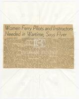 Article: "Women Ferry Pilots and Instructors Needed in Wartime, Says Flier"