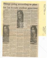 Article: "Things going according to plan for 1st female student president"