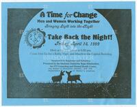 Flier for Take Back the Night rally, vigil, and march