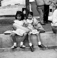 Children in town on Saturday shopping expedition.