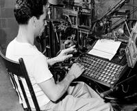 Linotype operator at the Munguia printing plant.