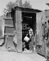 Flushing a toilet used by several families