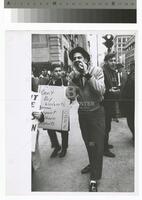 Photograph of individuals protesting a Woolworth store