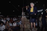 Photograph of Ann Richards speaking at a campaign event for Jim Hightower, 1990