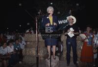 Photograph of Ann Richards speaking at a campaign event for Jim Hightower, 1990