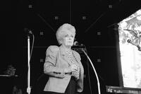 Photograph of Ann Richards speaking at Scholz Garten, July 2, 1992