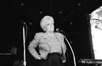 Photograph of Ann Richards speaking at Scholz Garten, July 2, 1992