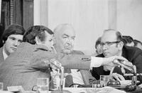 Photograph of Howard Baker, Sam Ervin, and Samuel Dash during the U.S. Senate Watergate Committee hearings, May 1973