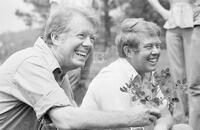 Photograph of Jimmy Carter on his peanut farm with his brother Billy, June 12, 1976