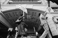 Photograph of a protest related to natural hair in the workplace, 1987