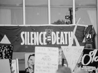 Photograph of an AIDS Coalition to Unleash Power demonstration, 1988